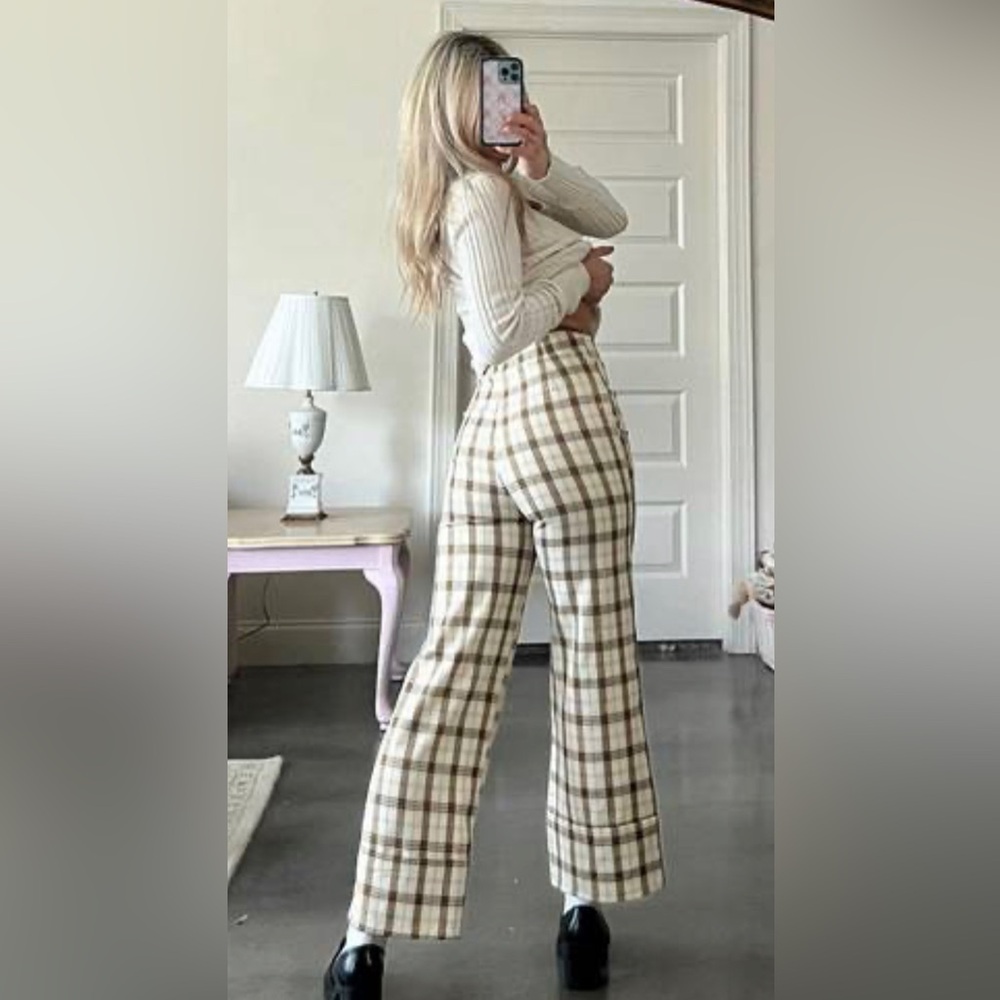 Princess Polly Yellow Plaid Flare Pants
